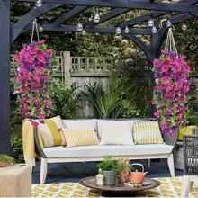2 mazzi di fiori decorativi finti UV resistenti, piante artificiali adatte per casa, corridoio, giardino, tavolo da pranzo, soggiorno, decorazione per matrimoni e feste, decorazioni artificiali, piante finte, piante rampicanti finte, appendiabiti artificiali, fiori finti, decorazioni per matrimoni e feste, San Valentino