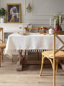 1pc Pink Floral With Green Leaf Embroidered Tablecloth, French Luxury Minimalist Style, Home Kitchen Decor, Suitable For Holiday Gatherings, Birthday Parties, Dining Table Decor, Home Decoration, All Seasons