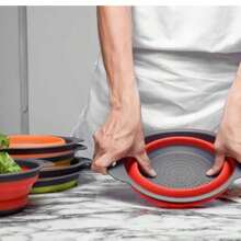 Colador plegable, colador plegable de silicona con asas de plástico, colador de cocina plegable para drenar pastas, frutas, verduras, coladores de silicona y coladores de alimentos, cestas de drenaje de filtro plegables, colador de cocina para lavar platos.