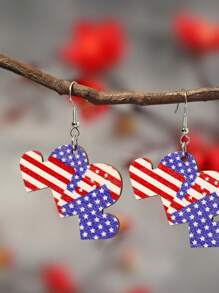 1Pair Wooden American Flag Color Drop Earrings Suitable For Women Girls USA Independence Day Accessories Jewelry