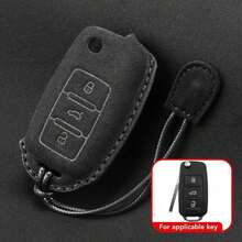 绒面革汽车钥匙包适用于大众 Polo Golf Passat Tiguan Beetle Caddy T5 Up Eos Skoda Octavia Seat Leon Altea - 黑色 - 查看 4