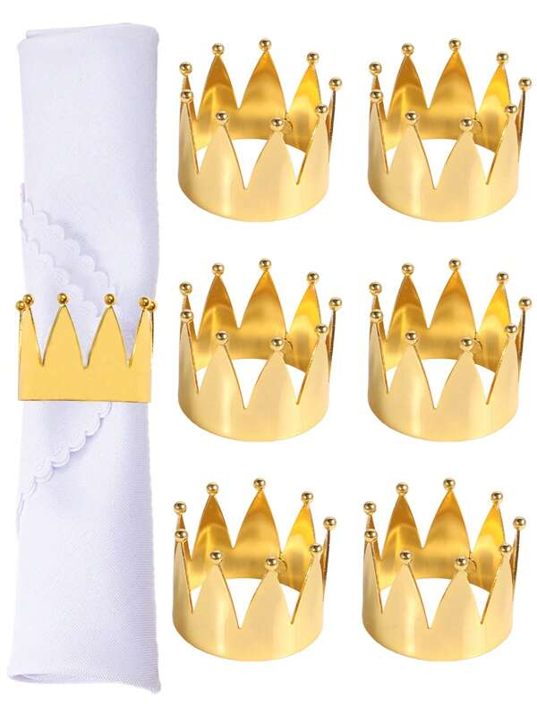 4-8 Pcs/Set Dotty Crown Design Napkin Rings, Suitable For Wedding Reception, Christmas, Restaurant, Family Gathering, Daily Use