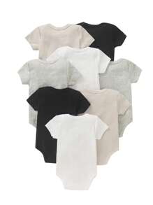 Body para bebê de cor sólida com 8 peças/pacote, design simples para bebês