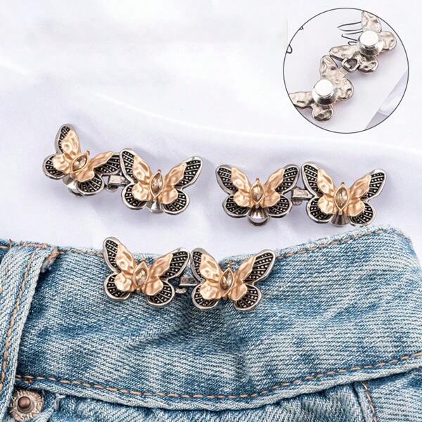 1 Paar hochwertige Hosen-Clips mit Schmetterling-Taillen-Knopf, Kragen-Knopf-Brosche, weiblich, langanhaltend, modisch, abnehmbar, geeignet für Jeans, Röcke, Hosen von Studentinnen, Taschenzubehör.