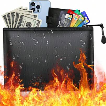 Small Fireproof Document Bag, Waterproof Fire Proof File Bag, Important Documents Organizer Safe Fire For Cash With Zipper, Bank Fireproof Money Bag For Valuables Legal Documents Safe