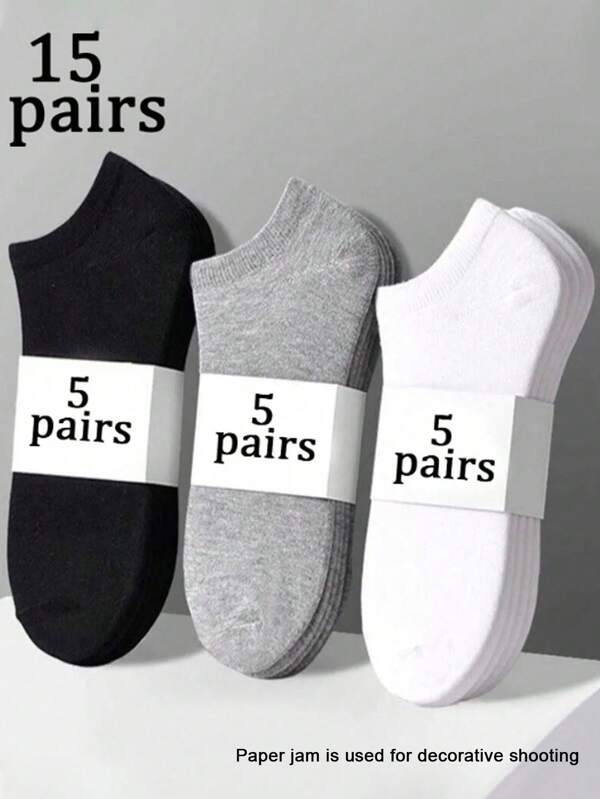 1/5/10/15 pares de calcetines tobilleros lisos en negro, blanco y gris, de diseño minimalista y versátil para uso diario