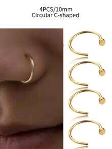 4pcs Fake Nose Rings, Stainless Steel Fake Lip Rings, Nose Clips, C-Shaped Lip Rings, No Piercing Required, Punk Style Body Jewelry, Unisex, Painless Wear
