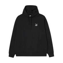 Puma 情侣黑色卫衣，小Logo休闲运动套头衫，春秋季 - 黑色 - 查看 1