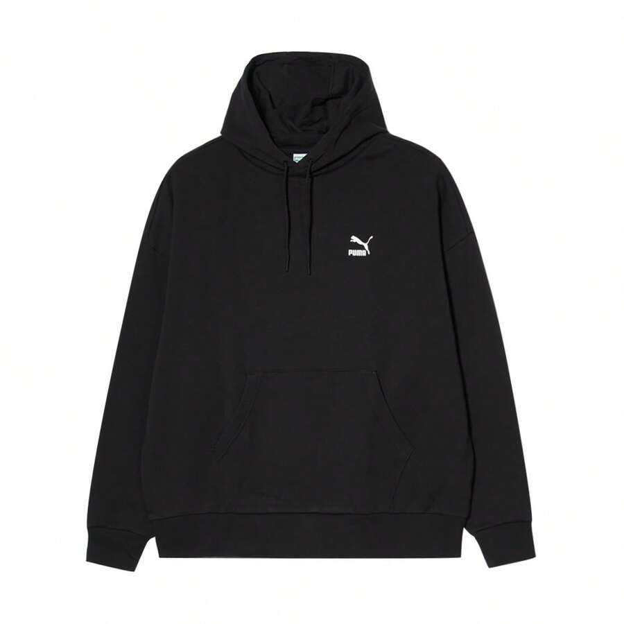 Puma 情侣黑色卫衣,小Logo休闲运动套头衫,春秋季 - 黑色 - 查看 1
