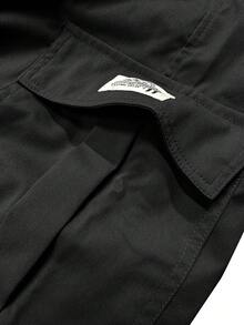 男士纯色多口袋休闲抽绳短裤，春夏款 - 黑色 - 查看 8