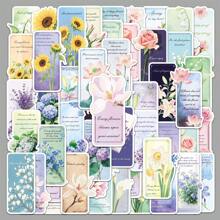 50Pcs Flower Language Bookmark Stickers Vinyl Aesthetics Stickers Decals Scrapbook, Journaling, Laptop, Bumper, Skateboard, Water Bottles, Computer, Phone, Cartoon, Hard Hat, Car Stickers