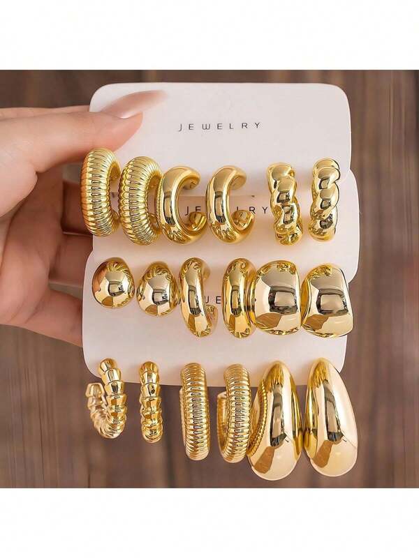 3-9 Pairs New European & American Cross-Border UV Plated Gold ABS Exaggerated Waterdrop Hoop Earrings Set