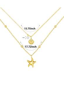 2pcs Seashell Necklace Set For Women 14K Gold Plated Adjustable Layered Starfish Seashell Faux Pearl Pendant Charm Necklace,Stacking Jewelry For Summer Beach Holiday,Summer Jewelry ,Everyday Wear,Birthday Gift,Friendship Gift