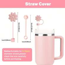 Accesorios compatibles con la Copa : 2 tapas de pajitas con flores, 3 tapones a prueba de derrames de silicona para el vaso de 40 onzas con tapa y asa, 2 fundas protectoras de silicona para la pajita y 1 cepillo, suministros de regreso a la escuela