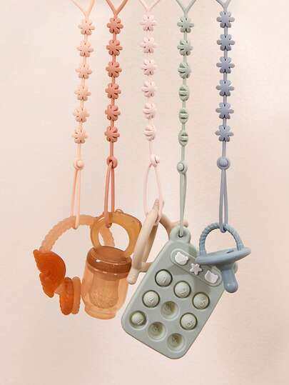 4pcs Baby Daisy Anti-Lost Hanging Strap, Suitable For Baby Bottles, Pacifiers, Teethers, Toys Silicone Anti-Drop Chain With Clips, Floral Anti-Drop Chain