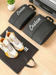 1 pièce/5 pièces Sac de rangement pour chaussures de voyage personnalisable en toile Oxford, pochette de rangement personnalisée avec nom, sac fourre-tout pour chaussures résistant à l'eau et portable, cube de rangement pliable, adapté pour les voyages, la maison, la rentrée des classes