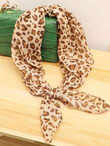 1 件女士豹纹头巾，三角形头巾款式，时尚休闲百搭花卉缎面头巾，适合日常佩戴 - 彩色 - 查看 7