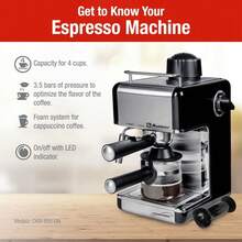 Koblenz Cafetera Espresso y Cappuccino, 4 Tazas, 3.5 Bares de Presión, Potencia de 800, Sistema de Espuma para Café Cappuccino, Color Negro con Acero Inoxidable, -650 EIN, 00-0603-00-1 - Moderno - Ver 3