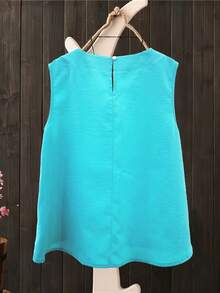 Boho Linen Sleeveless Top For Women, Casual Loose Fit Turquoise Tank Top, Artisan Crafted Summer Blouse For Beach, Daily Wear & Vacations - Mint Blue - View 2