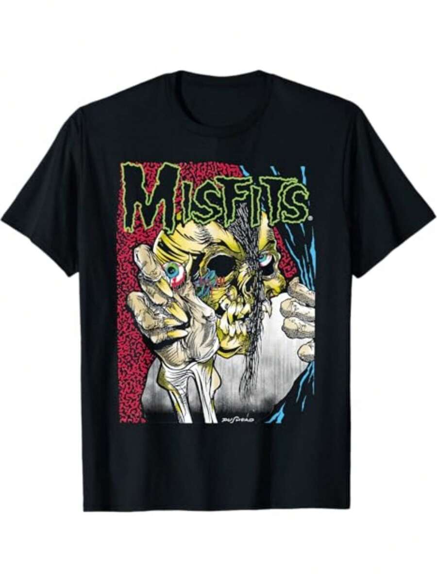 1pcs Men's Casual Round Neck Short Sleeve T Shirt Misfits Skull Band Graphic Tee 220g Heavy T Shirt  Retro Vintage 80s Punk Rock 100% Cotton Digital Print Tee  Summer Style - màu đen - Xem 1