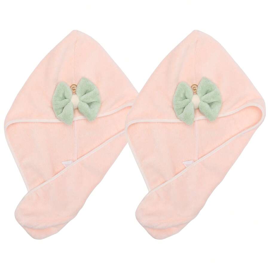 2pcs Hair Drying Towels, Hair Towel Wrap For Women, Absorbent Hair Turban Towel, Bow Hair Drying Cap For Curly Straight Short Hair