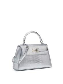 Classic Solid Color PU Waterproof Fabric, Diamond Patchwork Design Chain Shoulder Bag, Twist Lock Closure, Suitable For Travel, Shopping And Party Occasions. - Silver - View 6