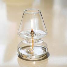1PC Nordic Transparent Glass Hurricane Oil Lamp, Lantern Candle Holder - Tabletop Oil Lamp Candlestick, Borosilicate Windproof Decorative Candle Stand For Home Living Room Decor, Romantic Festival Holiday Decoration, European Minimalist Windproof Lampshade Candlestick, INS Atmosphere Light Gift (Oil Not Included)