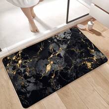 1pc Black And Gold Marble Pattern Floor Mat, Soft Plush Surface, Modern Minimalist Style, Home, Bathroom, Kitchen Decor, Anti-Fatigue Mat Room Decor Bathroom Accessories Back To School Entryway Decor Bathroom Kitchen Decor - Multicolor - View 9
