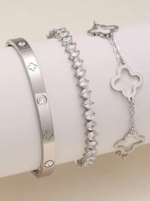 Stainless Steel Zirconia Bracelet Set, Fashionable & Luxurious Cubic Zirconia Bracelet Suitable For Daily Wear, Jewelry