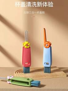 四合一多功能缝隙清洁刷，1个三合一杯盖刷，3个杯盖缝隙清洁刷，奶瓶和杯角清洁刷，吸管刷，瓶盖刷 - 彩色 - 查看 2