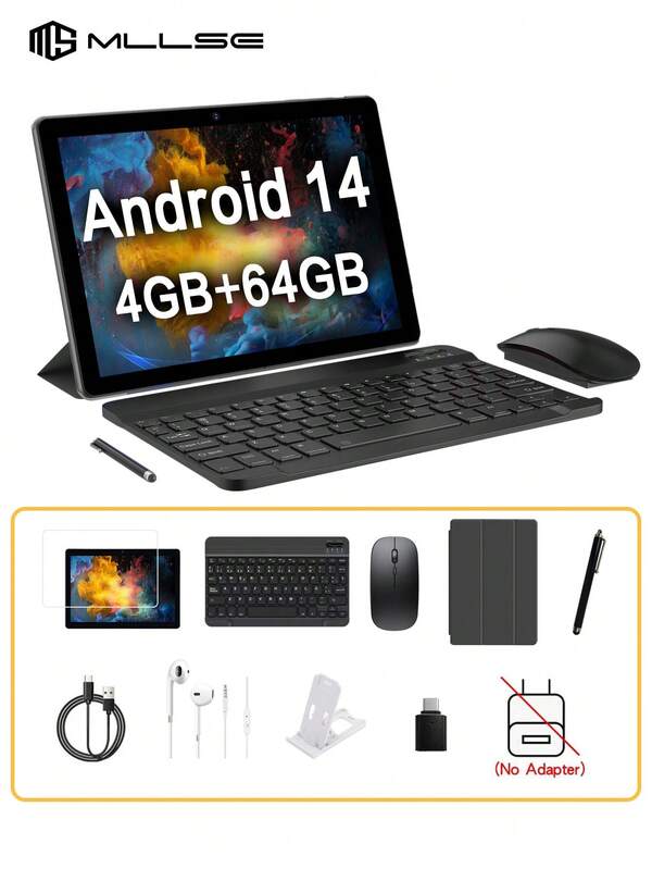 Tableta Android M1 de 14", 4GB RAM 64GB ROM, procesador cuatro núcleos RK3562 a 2,0 GHz, WiFi de doble banda 2.4/5G, cámara frontal 2MP + cámara trasera 5MP, pantalla IPS Full HD de 10.1", 5000mAh, compatible con tarjeta SD de hasta 128 GB, para lecciones en línea y lectura (sin adaptador)