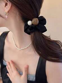 1/3 极简珍珠发圈，优雅缎面多功能马尾辫发饰，发圈头饰
