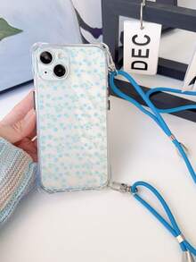 花朵 1 件蓝色郁金香 Ditsy 花卉透明挂绳手机壳带挂孔，柔软 TPU 防摔手机壳，带 1 件 4 毫米蓝色可调节挂绳，兼容 16/16Pro/16PLUS/16Promax/16E/15/11/12/13/14/13mini/XR/7P/8P