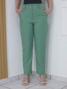 Women's Refreshing Plain Tailored Trousers With Button - Maxma 6631 - verde menta - Ver 2