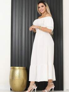 Vestido midi tres marias ciganinha ombro a obro lastex franzido tecido duna - Branco - Visão 2