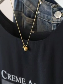 YUXIN 女式黑色透明上衣，半喇叭袖，图案印花宽松 T 恤 - 黑 - 查看 6