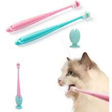 3pcs Small Dog & Cat Toothbrush 360 Degree Soft Silicone, Cat Dental Care, Toothbrush Holder, Easy To Handle, Extra Suction Cup, Light Blue&Light Pink - Multicolor - View 8