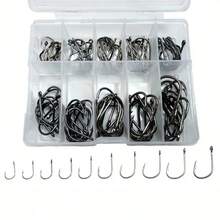 100/300pcs High Carbon Steel Fishing Hooks Set, Sport Circle Sharp Piercing Hooks, Sizes #3 To #12 - Assorted Fishhooks With Storage Box For Freshwater Saltwater Fishing - Black - View 5