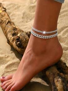 2 stuks minimalistische metalen enkelbandjes, comfortabele strandvakantie-stijl, geschikt voor dagelijkse dates, feestjes en werkkleding voor vrouwen.