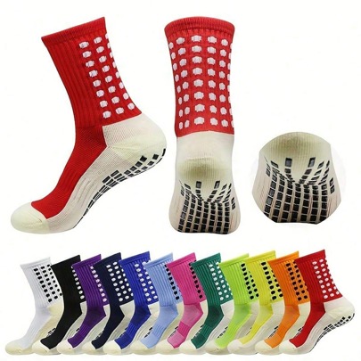 5 Pairs Of Random Men's Mid Crew Sport Socks,1 Pair Of Mid Length Sports Socks In Specified Color, Non Slip Shock Absorption Comfy Breathable Athletic