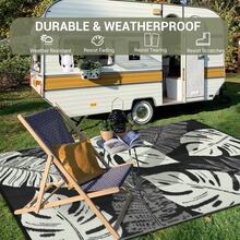 Studyset Outdoor Rug Waterproof 8x10 Reversible Outdoor Plastic Straw Rug Modern Palm Leaves Patio Rug Indoor Outdoor Mat RV Mat Outside Large Outdoor Plastic Straw Rug For Patio Camp Balcony Deck Picnic - 黑色/米色 - 查看 5