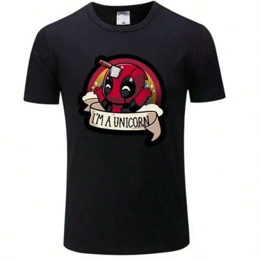 BREATHABLE SUMMER Marvels Deadpool T Shirts Hip Hop Stylish Short Sleeve Daily Casual Versatile T-Shirts 100 Cotton Summer Vintage Clothes T-Shirt - Black - View 1