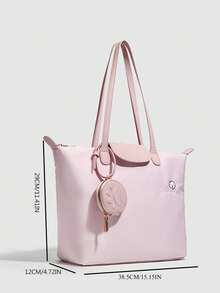 大容量返校粉色校园手提包，时尚简约百搭通勤单肩包适合大学生，休闲出游 - 粉色 - 查看 6