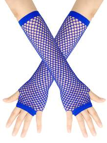 1 Pair Women Long Fingerless Fishnet Gloves, 80s Party/Halloween Party Decor