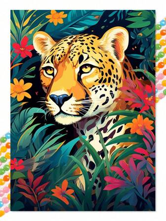 5D Diy Diamond Painting Leopards In The Forest Full Round Diamond EmbroideryIllustration Style Mosaic Rhinestone Picture Home Decor 30x40cm