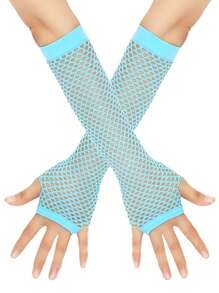 1 Pair Women Long Fingerless Fishnet Gloves, 80s Party/Halloween Party Decor