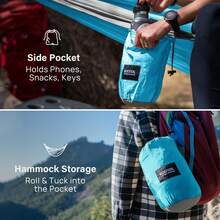 Kootek Hamaca de Camping de Capacidad de 400 Libras, hamacas portátiles con Correas de árbol y Bolsa de Transporte adjunta, Equipo Esencial para Acampar, Perfecto para Exteriores, Senderismo, Playa - Gris y azul cielo. - Ver 4