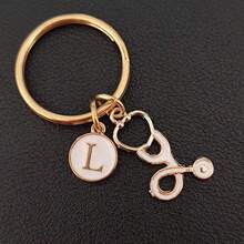 个性化字母钥匙扣：医生、护士、听诊器、钥匙扣、医疗救援人员、钱包装饰、听诊器钥匙、钥匙圈 - 白色 - 查看 2
