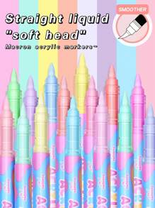 GuangNa 72/24/12 Colors Direct Liquid Acrylic Marker Pens, Students Use Art Professional Drawing Drawing Color Soft-Head Marker Paper-Tight Stackable Diy Graffiti Coloring Book Coloring Pen Can Draw Glass Stone Waterproof Body Painting Brush Christmas Gift Back To School