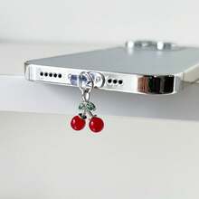 New Palace Style Drip-Oil Alloy 3D Red Cherry Mobile Anti-Dust Plug Pendant Accessories Fit For IPhone, Android Type-C Charging Port Dust Plug Decoration